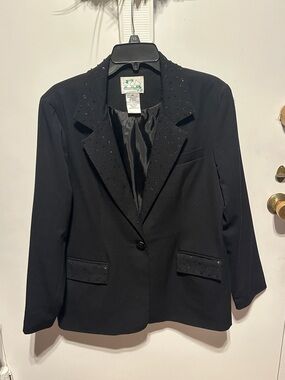 Quacker Factory QUACKER FACTORY Black Beaded & Sequin Collar 1Button Sz M Blazer